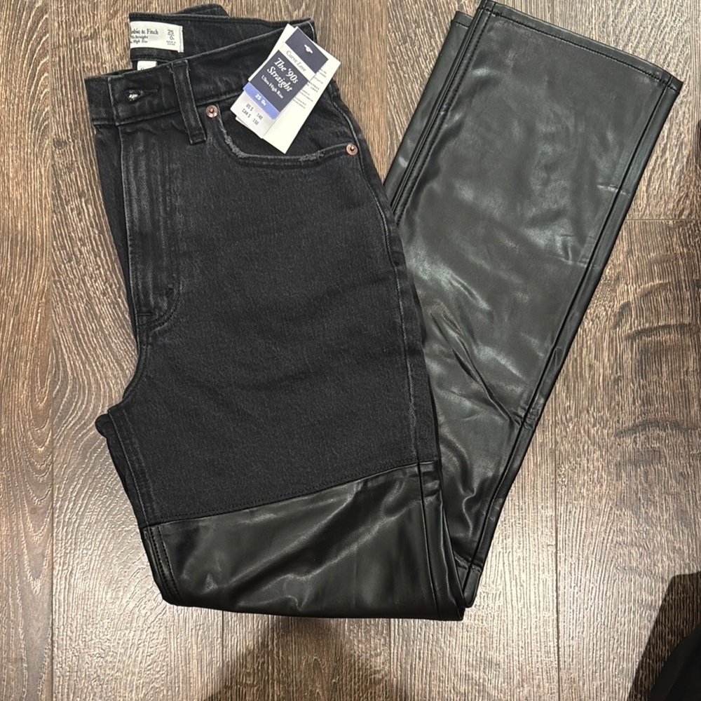 Abercrombie Black Jeans with Faux Leather Accents